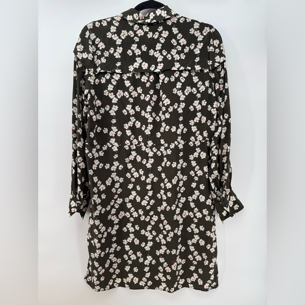 Juicy Couture Black Label Silk Olive Green Cherry Blossom Shirt Dress - Picture 10 of 10